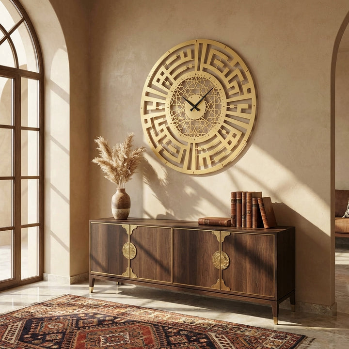 Sabr and Salat (Patience and Pray) Metal Islamic Wall Clock, Kufic