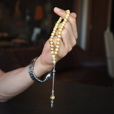 Raw Baltic Amber Tasbeeh – Single Piece with Reverse Carving – WATE055