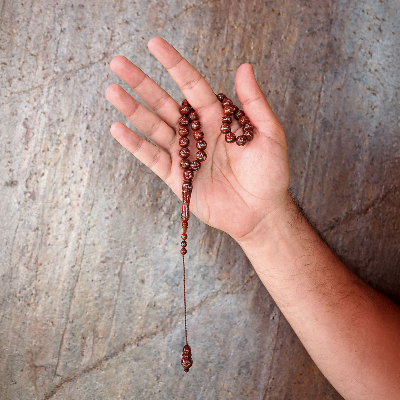 Silver-Inlaid Kuka Tasbeeh (Brown Tone) – WATD078