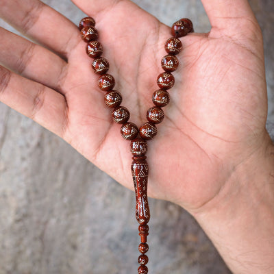 Silver-Inlaid Kuka Tasbeeh (Brown Tone) – WATD078