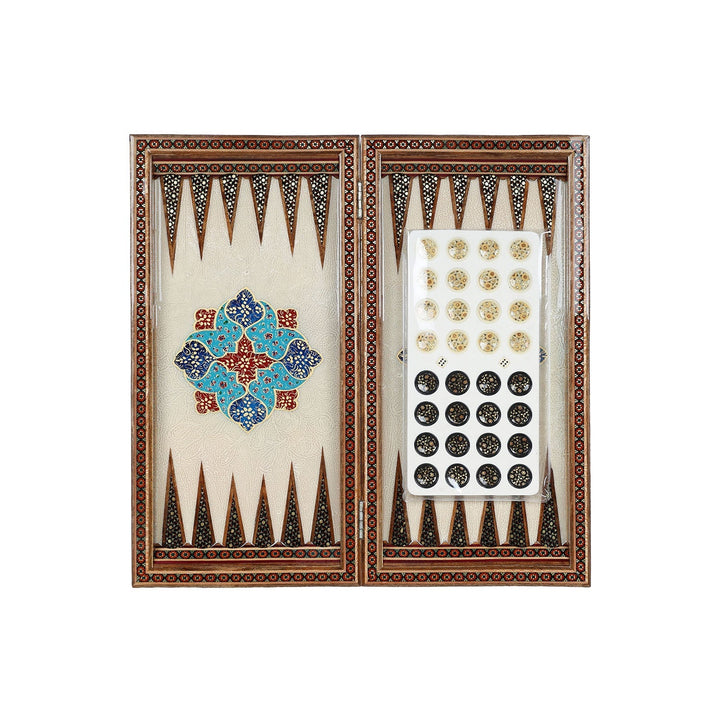 Handcrafted Hatem-Inlaid Wooden Backgammon Set with Carrying Case - WAAH146
