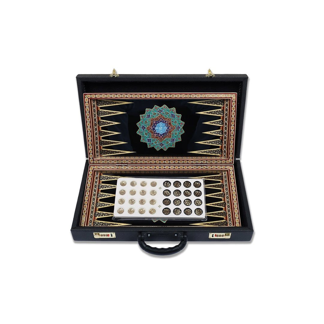Handcrafted Hatem-Inlaid Wooden Backgammon Set with Carrying Case - WAAH147