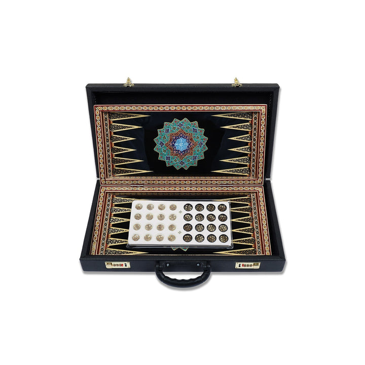 Handcrafted Hatem-Inlaid Wooden Backgammon Set with Carrying Case - WAAH147