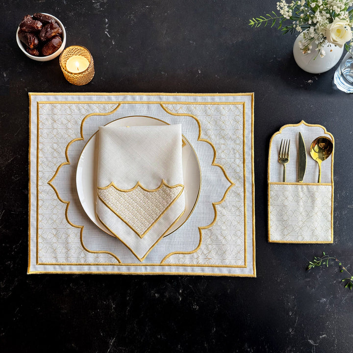 Handcrafted Luxury Gold Embroidered Table Setting Set (18 Pieces for 6) - WAS040