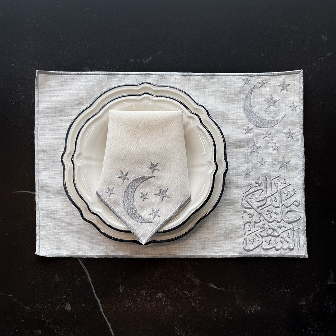 Handcrafted Luxury Silver Embroidered Table Setting Set (18 Pieces for 6) - WAS041
