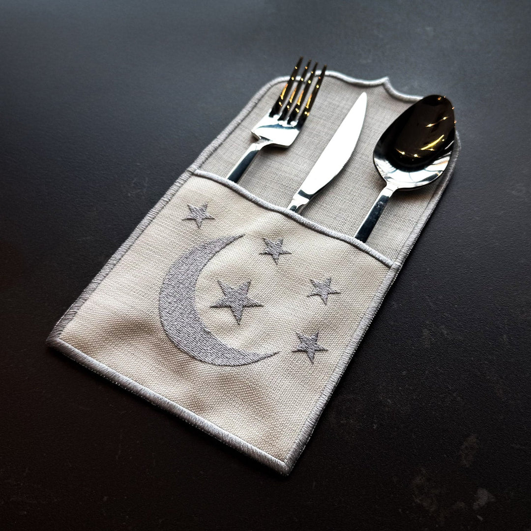 Handcrafted Luxury Silver Embroidered Table Setting Set (18 Pieces for 6) - WAS041