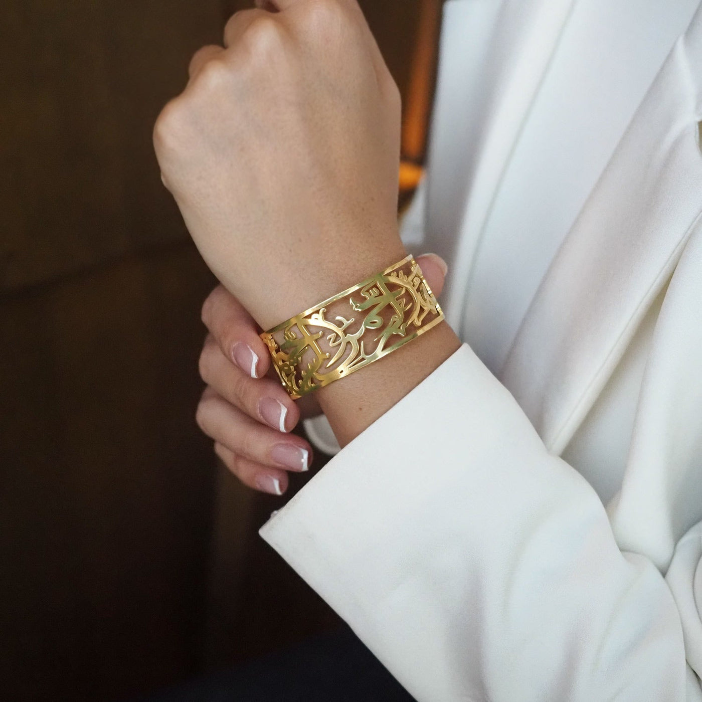 Alhamdulillah Written Silver Cuff Bracelet - WAMT057