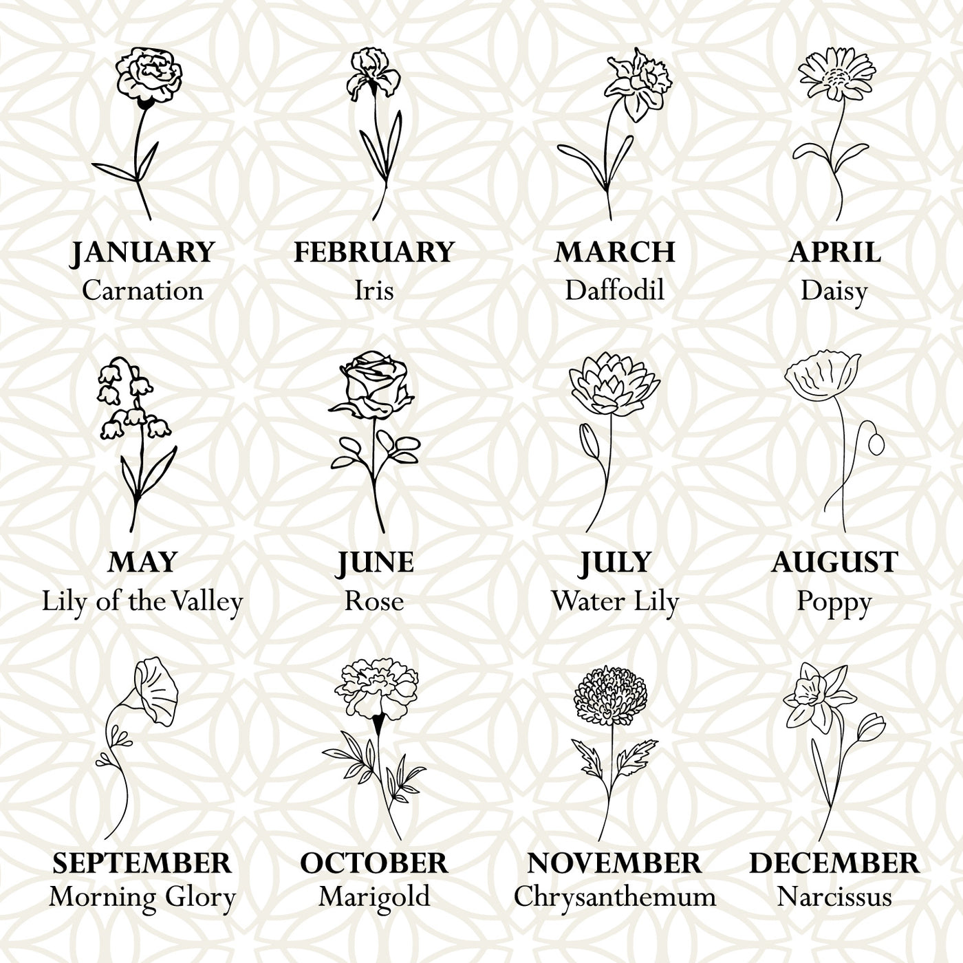 Custom Name & Birth Flower Silver Necklace - WAMT032