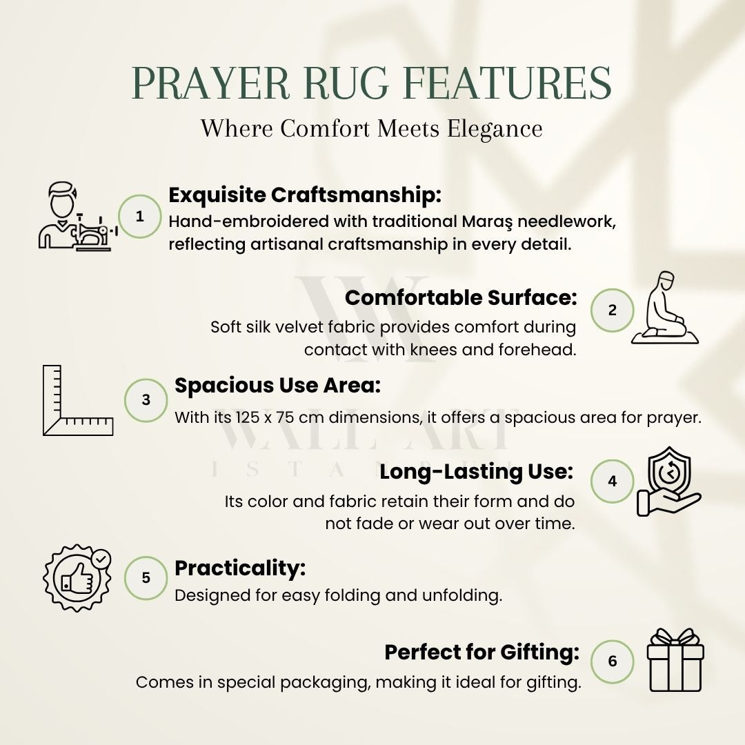 Navy Velvet Islamic Prayer Rug with Silver Embroidery – WAS020