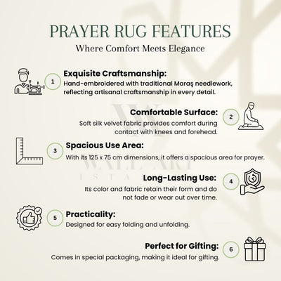 Cream Velvet Islamic Prayer Rug with Silver Embroidery – WAS018