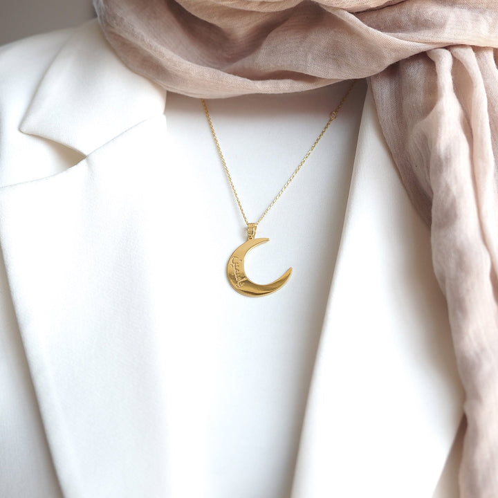 Custom Name Silver Necklace with Crescent - WAMT062