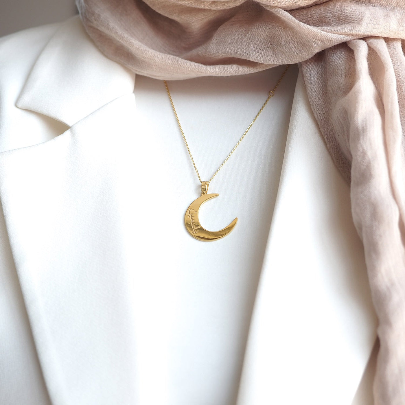 Custom Name Silver Necklace with Crescent - WAMT062