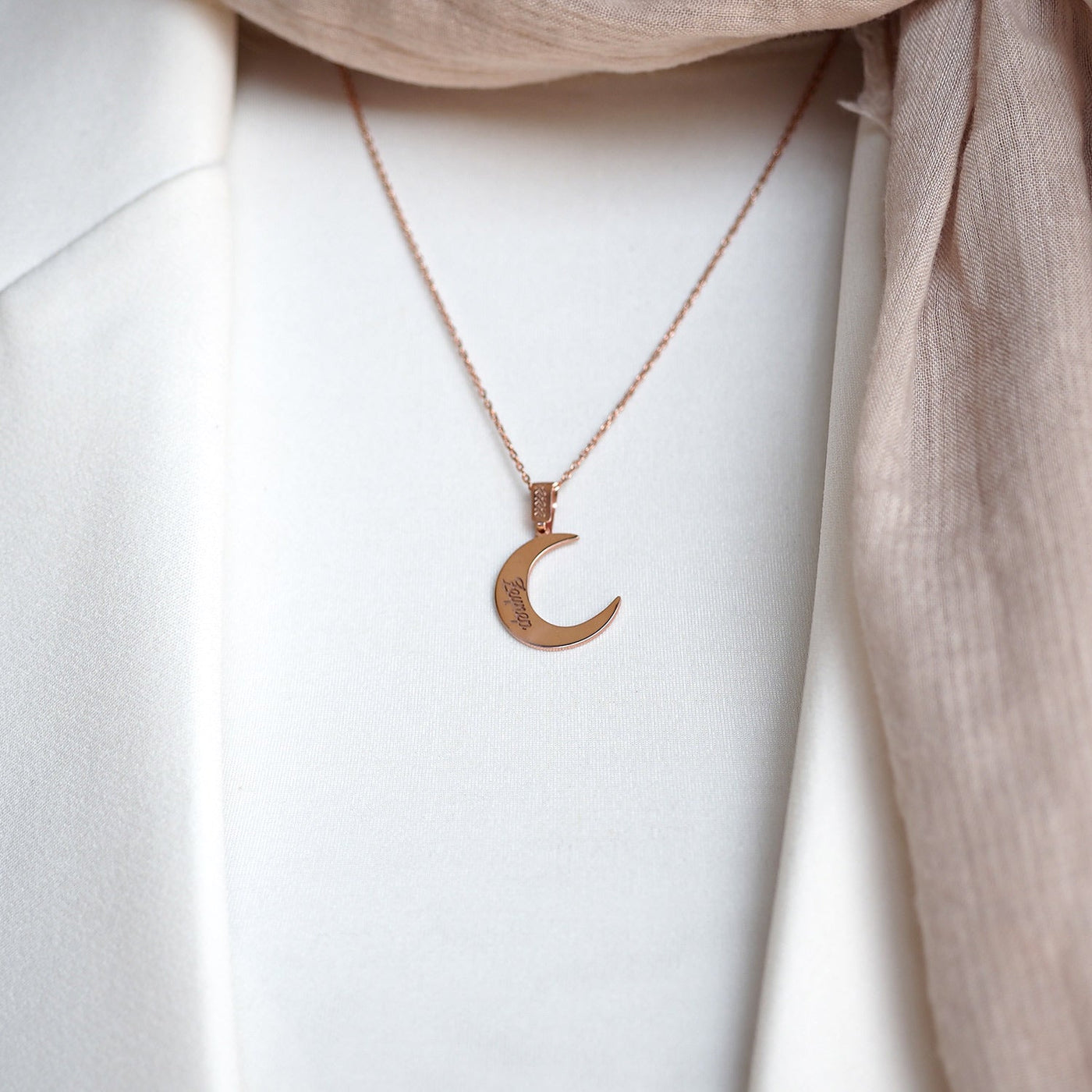 Custom Name Silver Necklace with Crescent - WAMT062