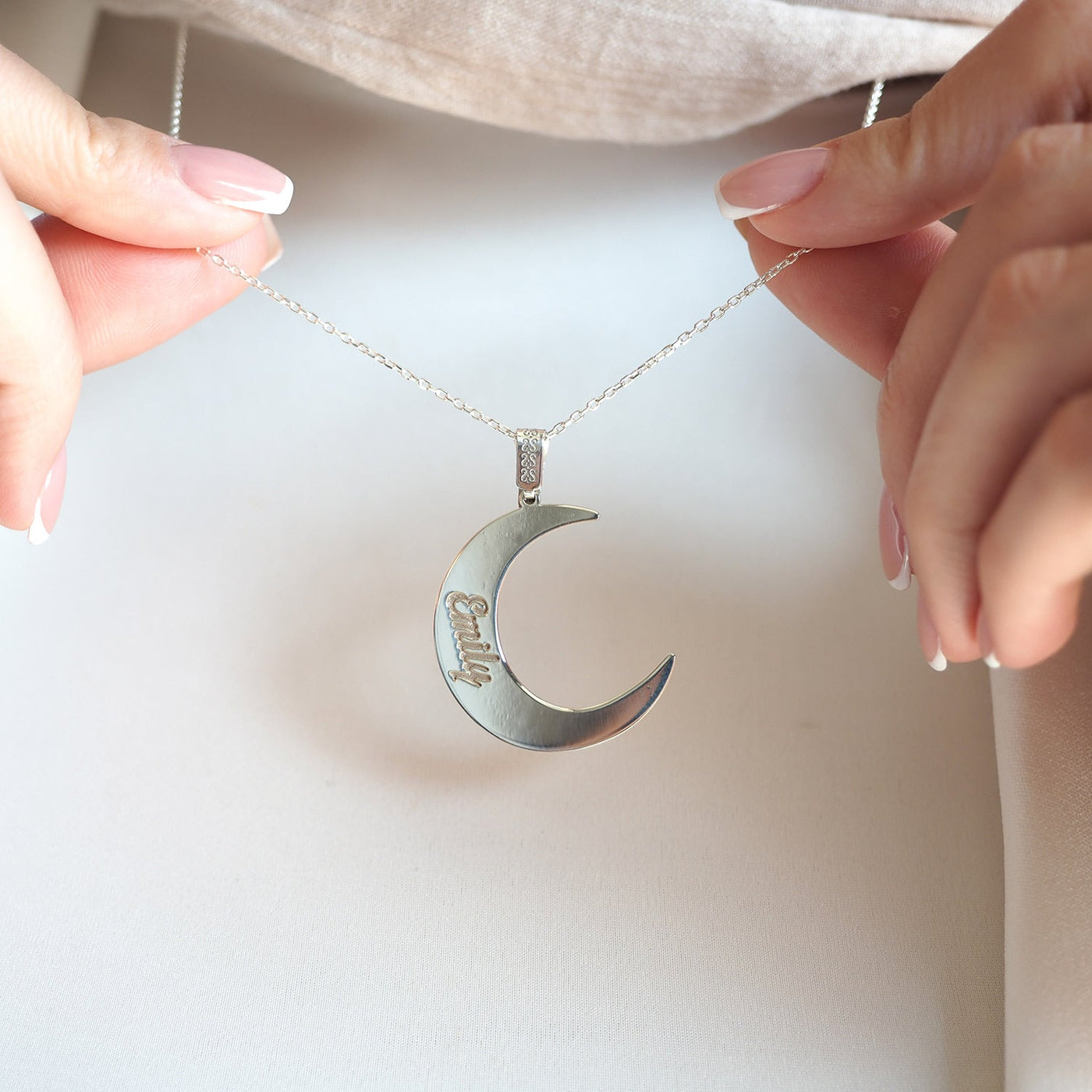 Custom Name Silver Necklace with Crescent - WAMT062