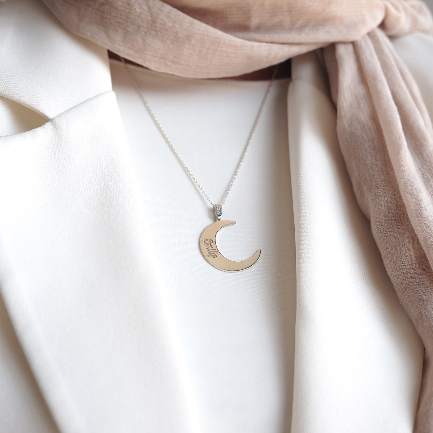 Custom Name Silver Necklace with Crescent - WAMT062