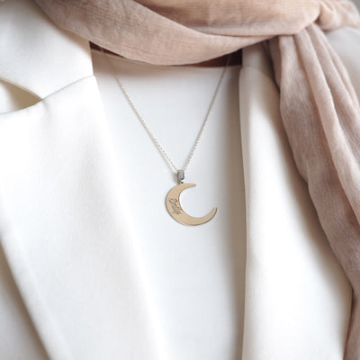 Custom Name Silver Necklace with Crescent - WAMT062