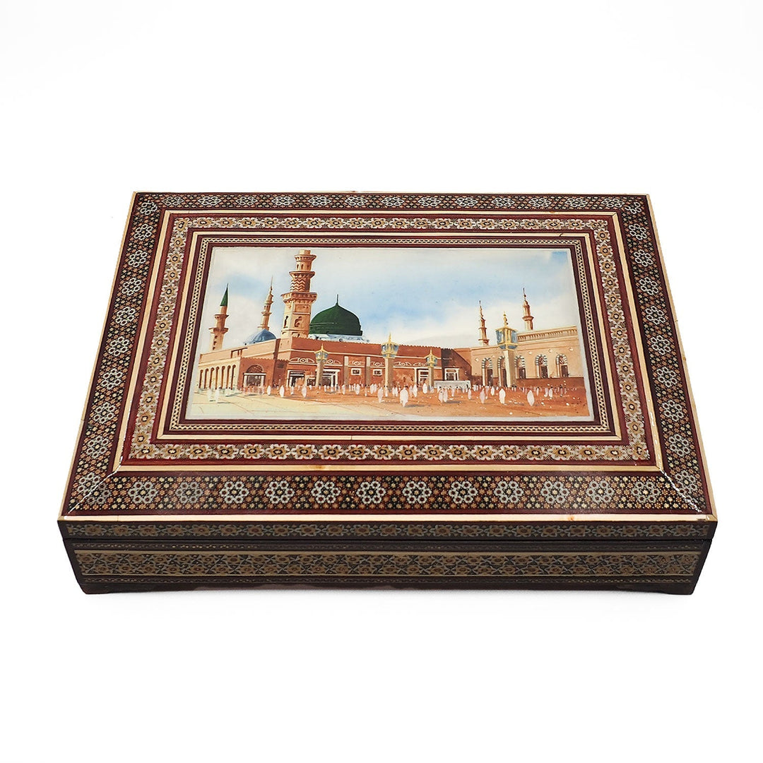 Al Masjid An Nabawi Handcrafted Hatem-Inlaid Wooden Box - WAAH228