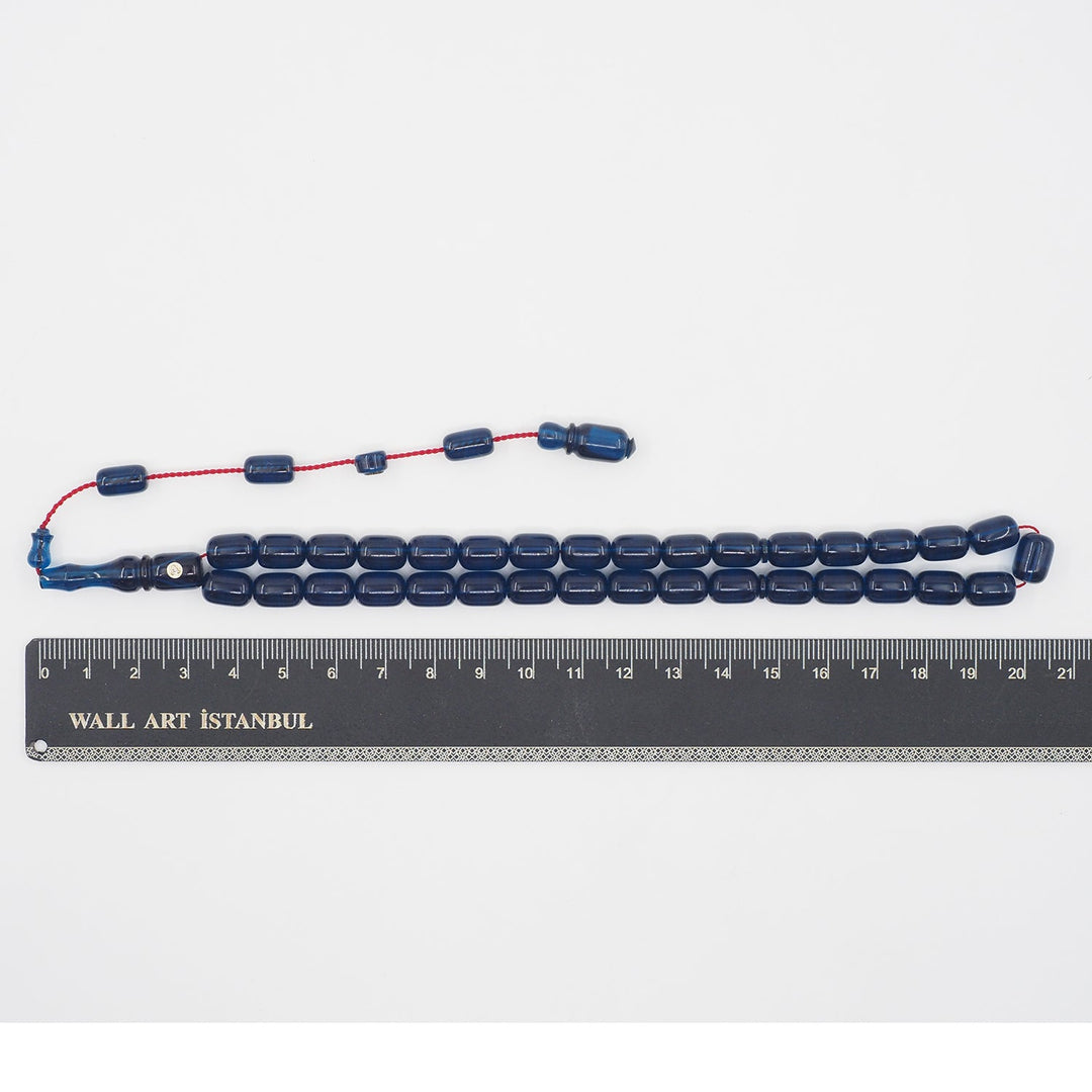 Mastercrafted Diamond-Detailed Navy Blue Pressed Amber Tasbeeh (Special Box) - WATD1091
