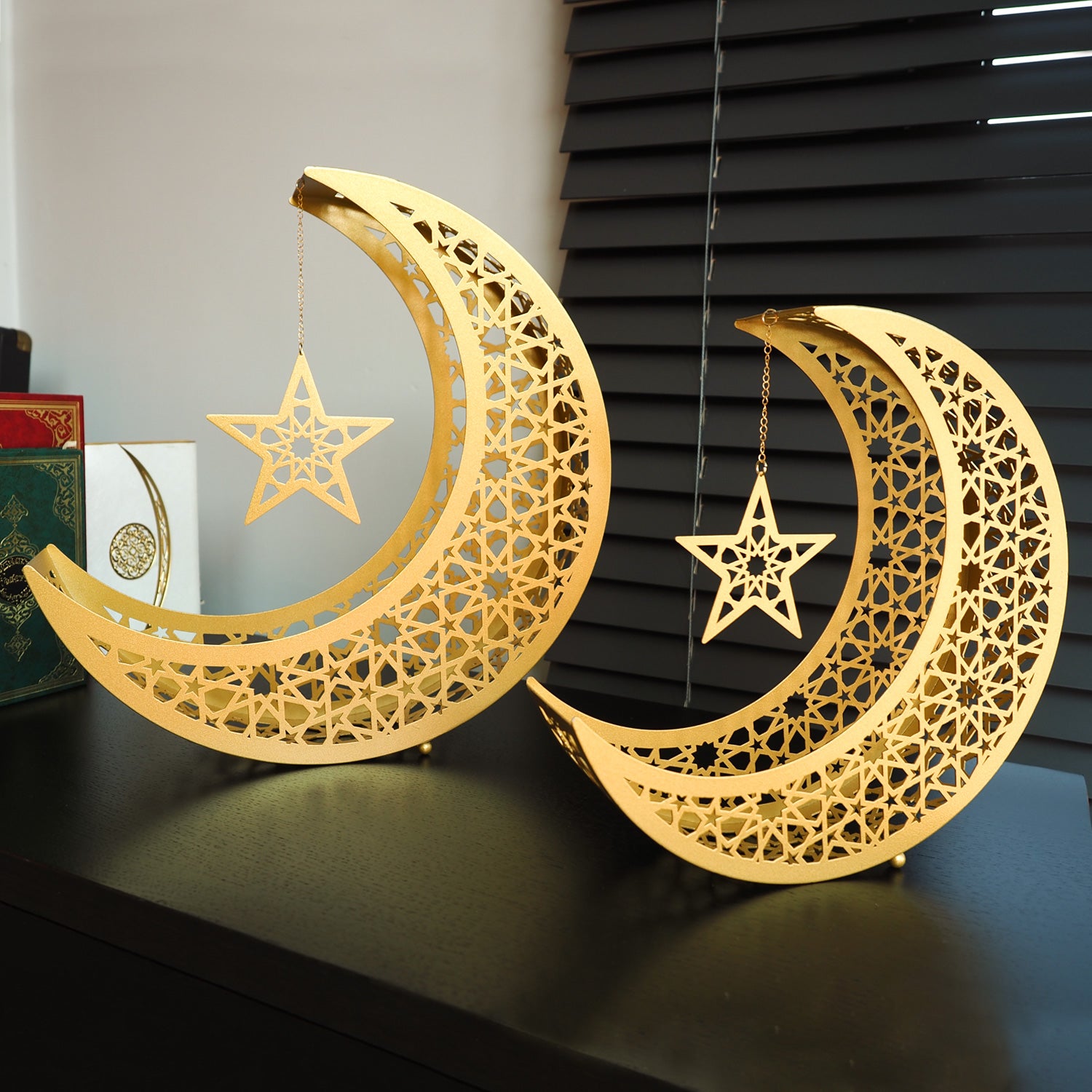 Metal Moon Set of 2 Islamic Home Decor - Muslim Gifts Gold