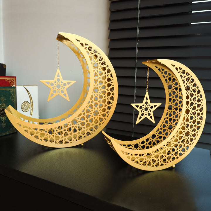 Crescent Moon Metal Islamic Decor Set of 2, ramadan mubarak, ramadan decor set, eid mubarak gifts, muslim home decor, arabic calligraphy, golden ramadan set, islamic decorations, decorative crescent, moon and star decor, ramadan table decor, ramadan celebration, traditional eid decor, Metal Islamic Candle Holder, Ramadan Decoration for Home, Muslim Gift, Ramadan Decor, Ramadan Gifts, Muslim Home Table Decor, Eid Decoration, Eid, Ramadan, Ramadan Decoration