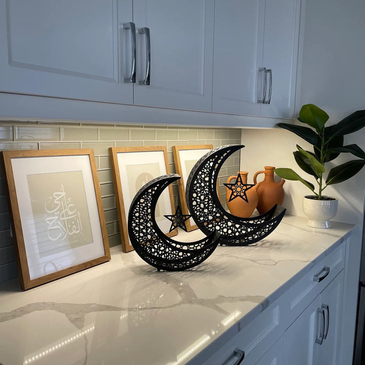 Crescent Moon Metal Islamic Decor Set of 2, ramadan mubarak, ramadan decor set, eid mubarak gifts, muslim home decor, arabic calligraphy, golden ramadan set, islamic decorations, decorative crescent, moon and star decor, ramadan table decor, ramadan celebration, traditional eid decor, Metal Islamic Candle Holder, Ramadan Decoration for Home, Muslim Gift, Ramadan Decor, Ramadan Gifts, Muslim Home Table Decor, Eid Decoration, Eid, Ramadan, Ramadan Decoration
