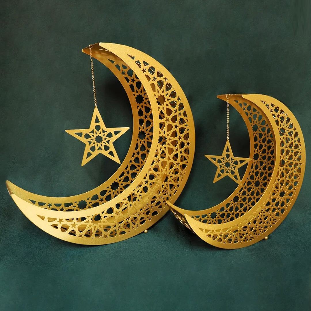 Crescent Moon Metal Islamic Decor Set of 2, ramadan mubarak, ramadan decor set, eid mubarak gifts, muslim home decor, arabic calligraphy, golden ramadan set, islamic decorations, decorative crescent, moon and star decor, ramadan table decor, ramadan celebration, traditional eid decor, Metal Islamic Candle Holder, Ramadan Decoration for Home, Muslim Gift, Ramadan Decor, Ramadan Gifts, Muslim Home Table Decor, Eid Decoration, Eid, Ramadan, Ramadan Decoration