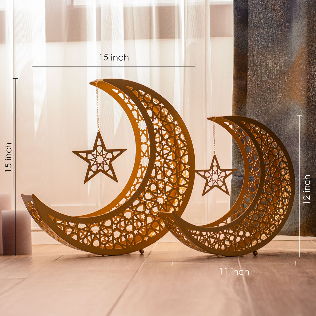 Crescent Moon Metal Islamic Decor Set of 2, ramadan mubarak, ramadan decor set, eid mubarak gifts, muslim home decor, arabic calligraphy, golden ramadan set, islamic decorations, decorative crescent, moon and star decor, ramadan table decor, ramadan celebration, traditional eid decor, Metal Islamic Candle Holder, Ramadan Decoration for Home, Muslim Gift, Ramadan Decor, Ramadan Gifts, Muslim Home Table Decor, Eid Decoration, Eid, Ramadan, Ramadan Decoration