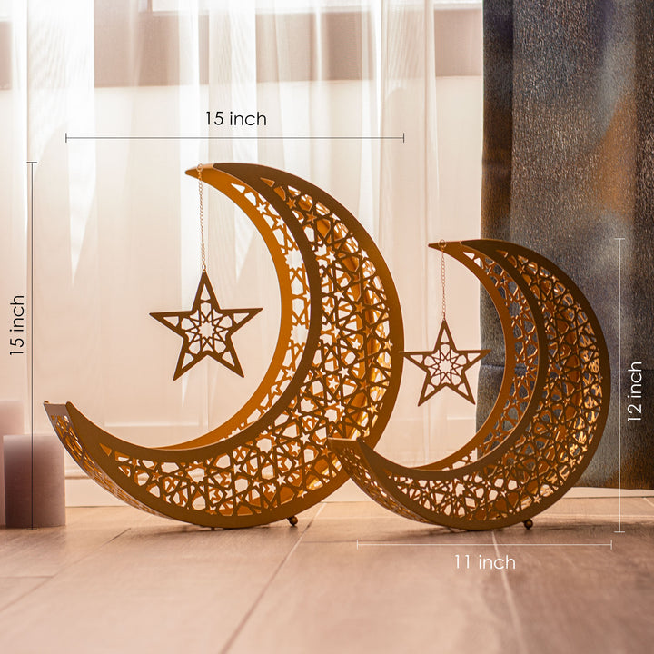 Crescent Moon Metal Islamic Decor Set of 2, ramadan mubarak, ramadan decor set, eid mubarak gifts, muslim home decor, arabic calligraphy, golden ramadan set, islamic decorations, decorative crescent, moon and star decor, ramadan table decor, ramadan celebration, traditional eid decor, Metal Islamic Candle Holder, Ramadan Decoration for Home, Muslim Gift, Ramadan Decor, Ramadan Gifts, Muslim Home Table Decor, Eid Decoration, Eid, Ramadan, Ramadan Decoration
