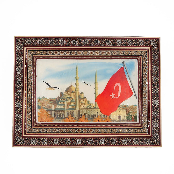 Sultanahmet and Turkish Flag Handcrafted Hatem-Inlaid Wooden Box - WAAH229