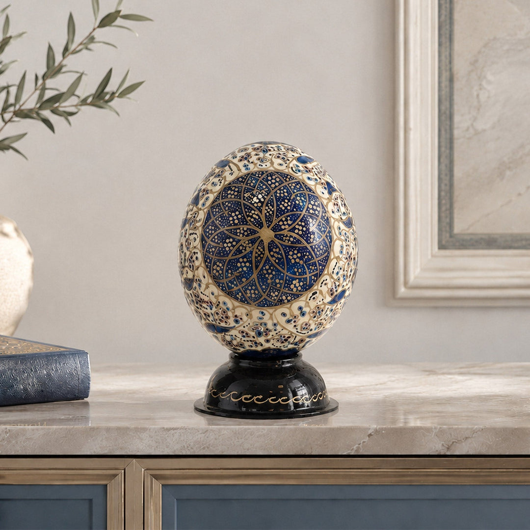 Geometric Medallion | Persian Hand-Embellished Ostrich Egg Decor - WAAH021