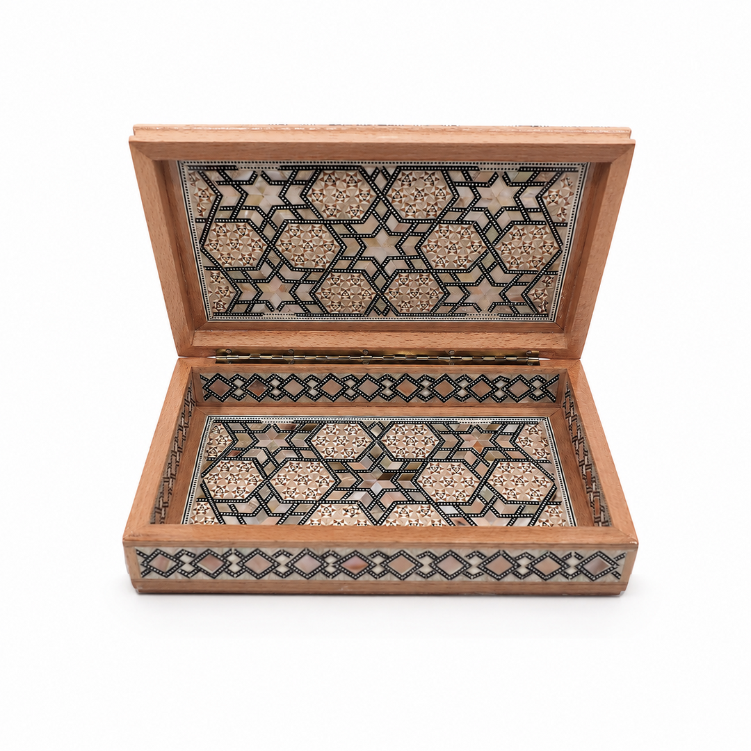 Geometric Motif | Handcrafted Mother-of-Pearl Inlaid Wooden Box – WAAH039