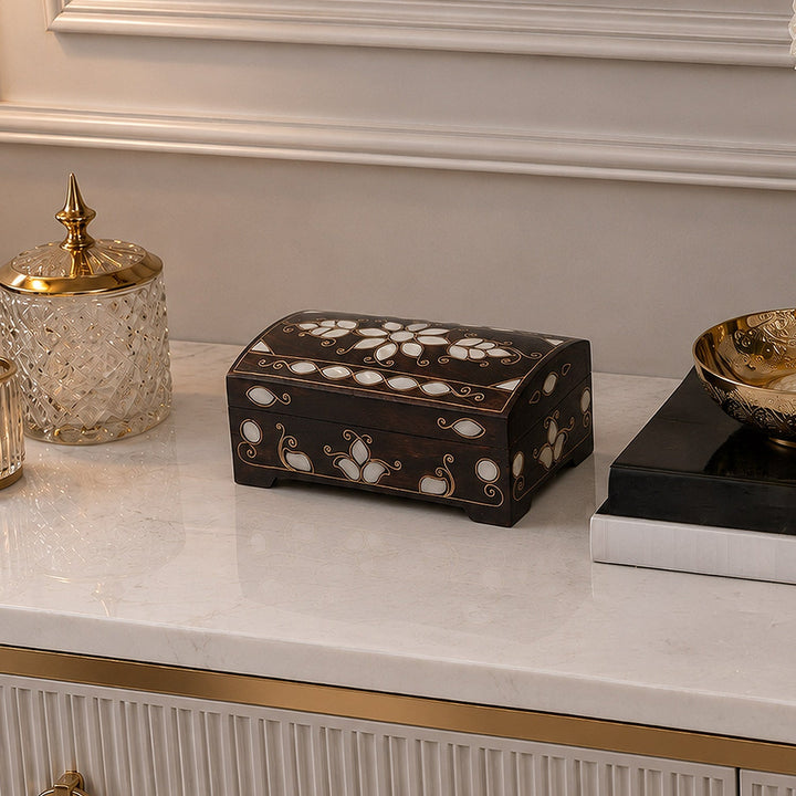 Floral Motif | Handcrafted Mother-of-Pearl &amp; Copper Wire Inlaid Wooden Box – WAAH047