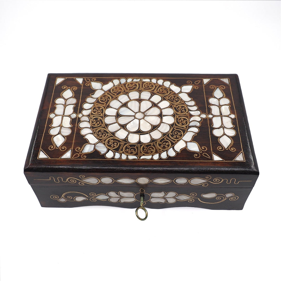 Floral Motif | Handcrafted Mother-of-Pearl &amp; Copper Wire Inlaid Wooden Box – WAAH050