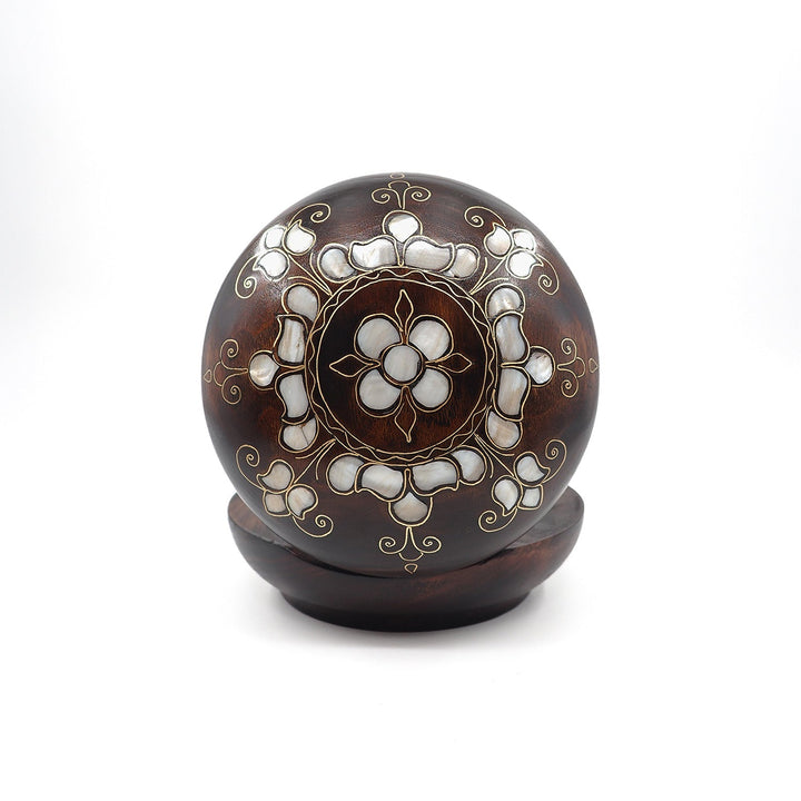 Floral Motif | Handcrafted Mother-of-Pearl &amp; Copper Wire Inlaid Round Wooden Box – WAAH051