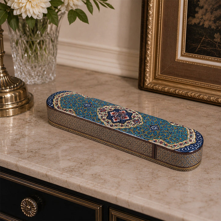 Traditional Motif | Handcrafted Hatem-Inlaid Sliding-Lid Wooden Box - WAAH060