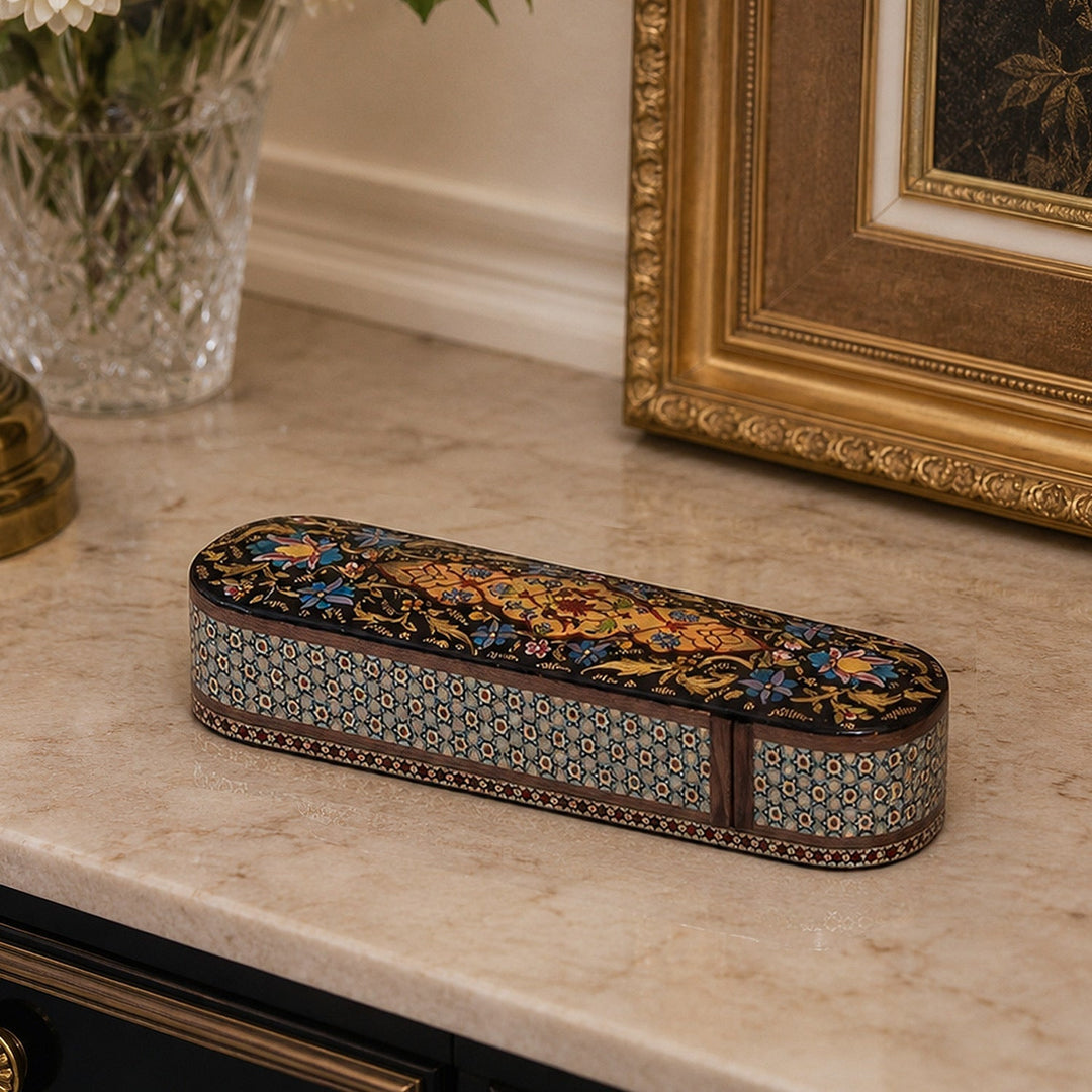 Traditional Motif | Handcrafted Hatem-Inlaid Sliding-Lid Wooden Box - WAAH066