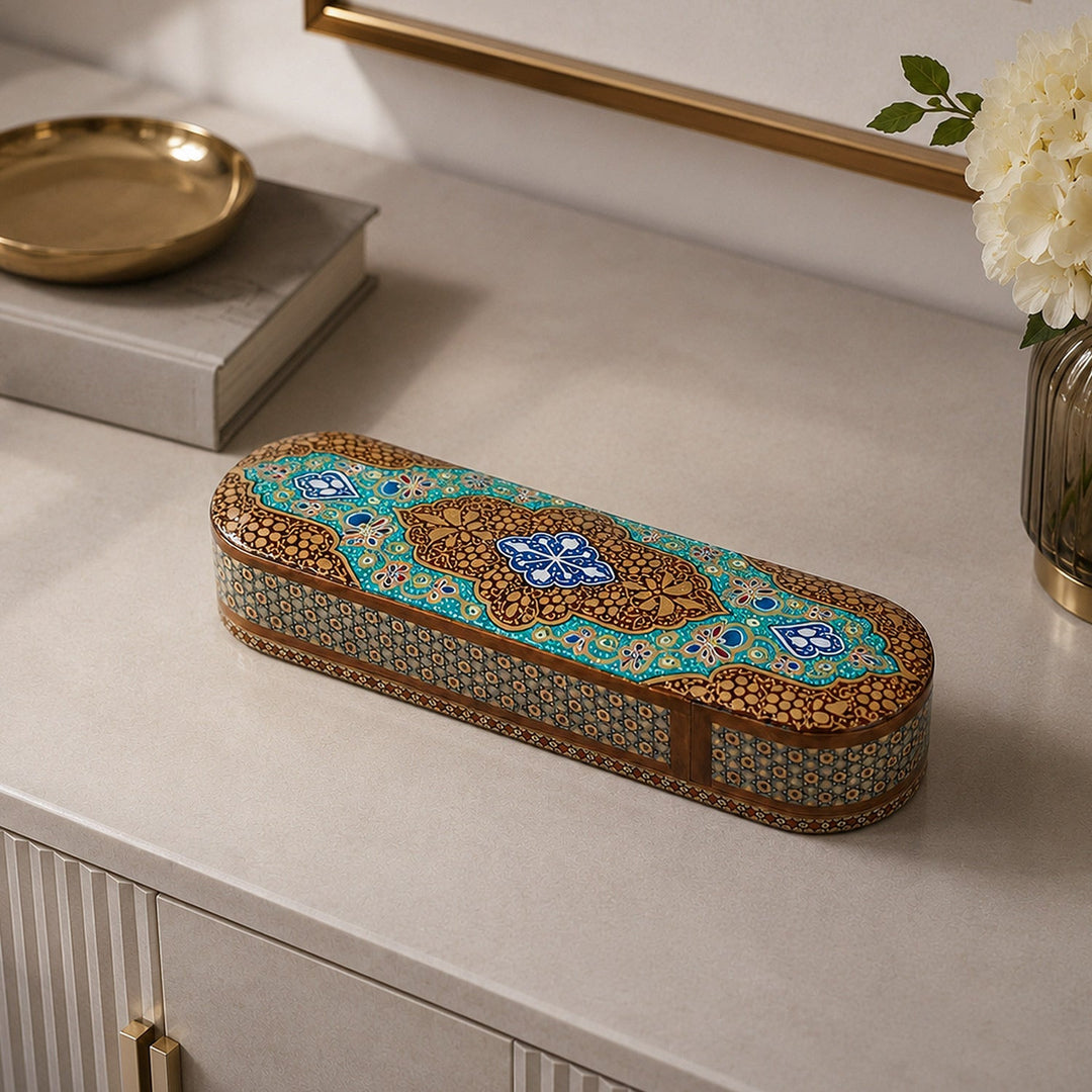 Traditional Motif | Handcrafted Hatem-Inlaid Sliding-Lid Wooden Box - WAAH069