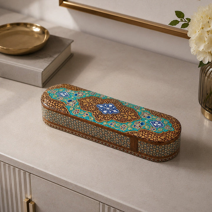Traditional Motif | Handcrafted Hatem-Inlaid Sliding-Lid Wooden Box - WAAH069