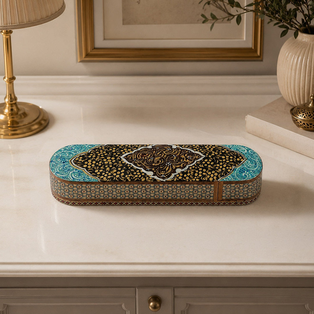 Traditional Motif | Handcrafted Hatem-Inlaid Sliding-Lid Wooden Box - WAAH072