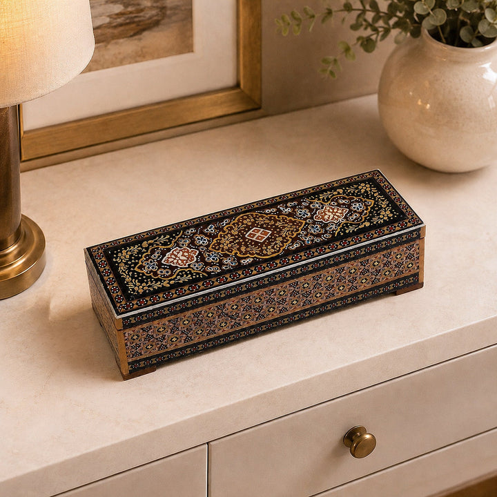 Traditional Motif | Handcrafted Hatem-Inlaid Wooden Box - WAAH090