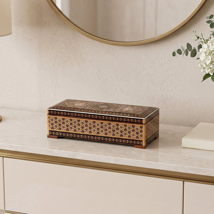 Traditional Motif | Handcrafted Hatem-Inlaid Wooden Box - WAAH099