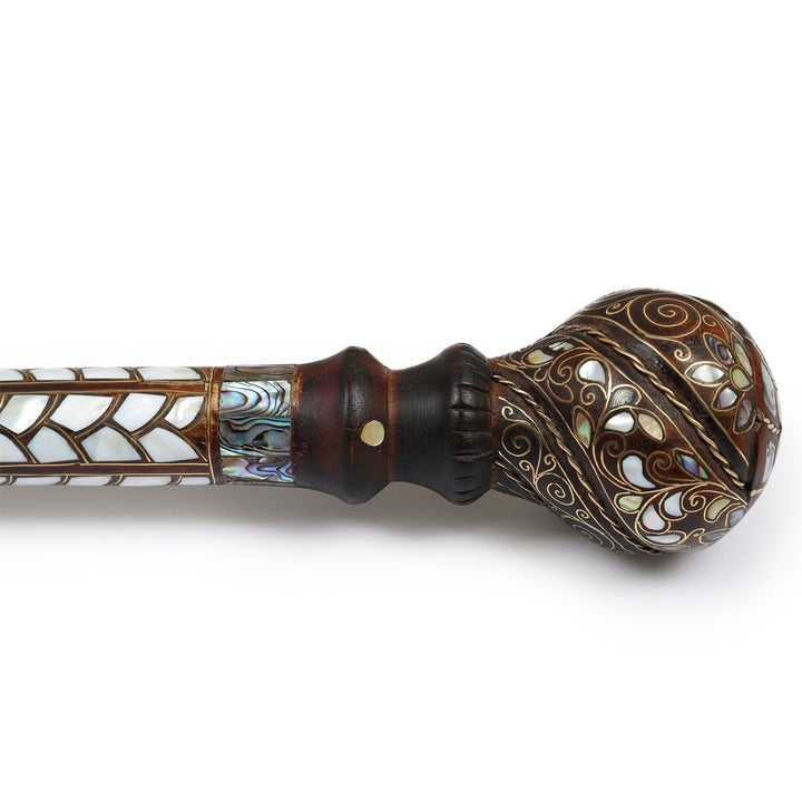 Handcrafted Wooden Walking Cane with Mother-of-Pearl and Copper Wire Inlay, Spherical Handle – WAAH105