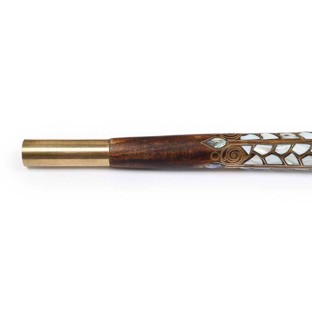 Handcrafted Wooden Walking Cane with Mother-of-Pearl and Copper Wire Inlay, Spherical Handle – WAAH105