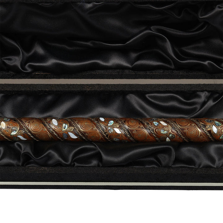 Handcrafted Wooden Walking Cane with Mother-of-Pearl and Copper Wire Inlay, Spherical Handle – WAAH105