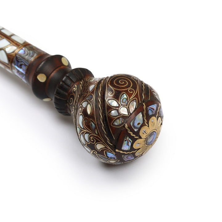 Handcrafted Wooden Walking Cane with Mother-of-Pearl and Copper Wire Inlay, Spherical Handle – WAAH105