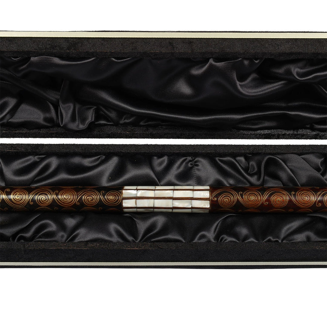 Handcrafted Wooden Walking Cane with Mother-of-Pearl and Copper Wire Inlay, Spherical Handle – WAAH106