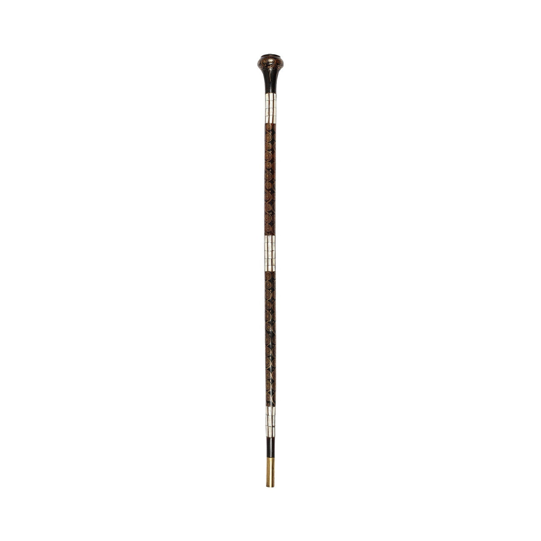 Handcrafted Wooden Walking Cane with Mother-of-Pearl and Copper Wire Inlay, Spherical Handle – WAAH106