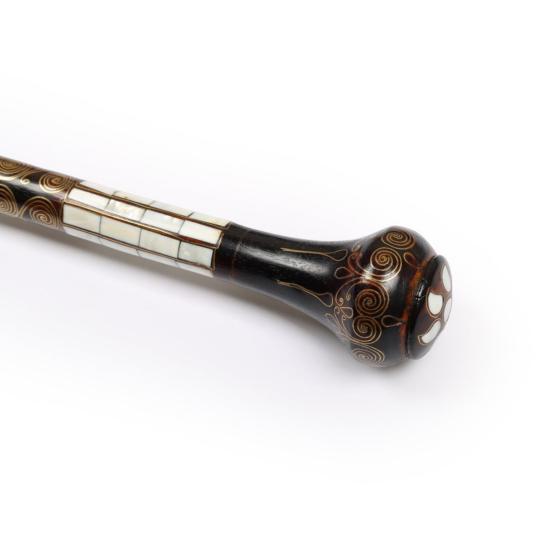Handcrafted Wooden Walking Cane with Mother-of-Pearl and Copper Wire Inlay, Spherical Handle – WAAH106