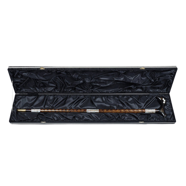Handcrafted Wooden Walking Cane with Mother-of-Pearl and Copper Wire Inlay, Spherical Handle – WAAH107