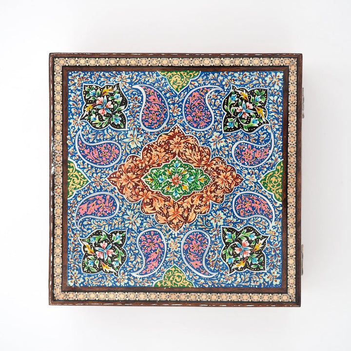 Traditional Motif | Handcrafted Hatem-Inlaid Square Wooden Box - WAAH113